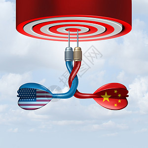 美国企业中国美国贸易交易代表飞镖符号联合个成功的经济协议与美国中国个3D插图背景