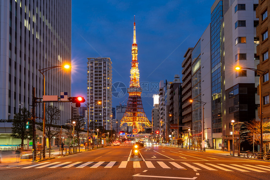 东京塔黄昏与东京天际线城市景观莫纳托病房东京塔著名的地标高度3329米,日本高的塔图片