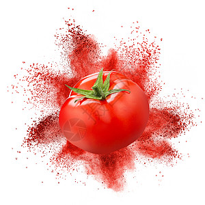 番茄红色粉末爆炸分离白色背景上图片