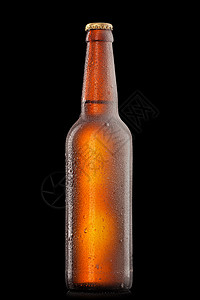 啤酒瓶与水滴霜隔离黑色图片