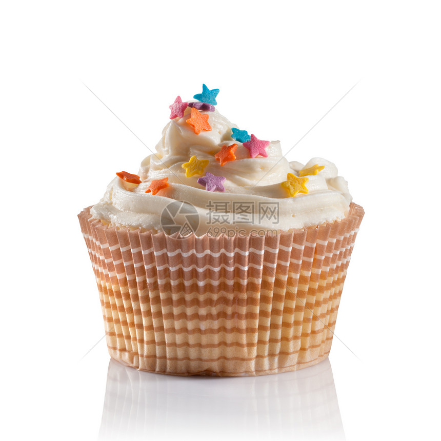 种香草纸杯蛋糕,装饰着白色的星星图片