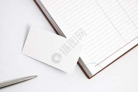 空名片,日记本钢笔隔离白色上图片