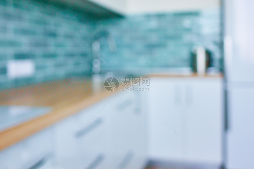 用于背景的白色厨房模糊图像自然镜头bokeh厨房内部图像模糊图片