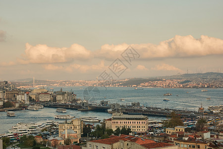 高处博斯普鲁斯,加拉塔桥,金角,地铁桥,阿塔图尔克桥,伊斯坦布尔,土耳其高处俯瞰伊斯坦布尔市背景图片