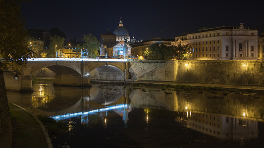 罗马,意大利彼得罗西利卡,安杰洛桥美丽的夜晚永久城市的代表图片晚上的罗马图片