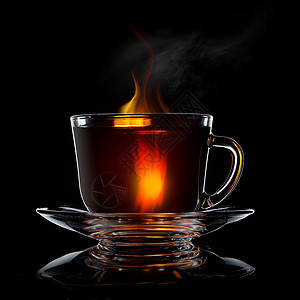 杯子与茶茶托隔离黑色背景特写黑色上隔离的杯茶图片