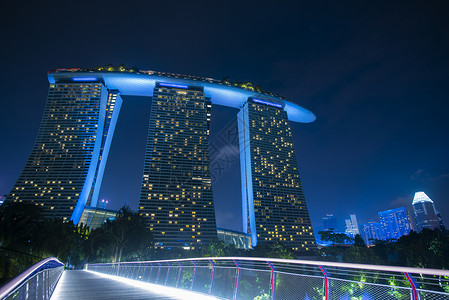 新加坡商业现代建筑景观金沙湾酒店傍晚全景图高清图片素材