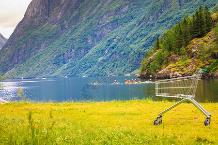 大自然中的随机购物车挪威绿色背景景观旅游,购买购物车手推车自然界图片