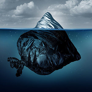 垃圾冰山垃圾袋冰山海洋污染的海洋全球污染的环境标志三维插图风格图片
