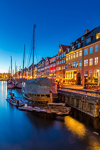 哥本哈根纽哈文,哥本哈根新港,夜间丹麦图片