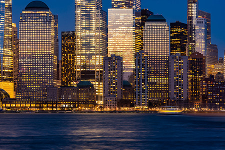 纽约市下曼哈顿天际线城市景观黄昏新泽西港口高清图片素材