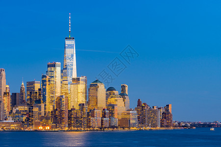 新泽西黄昏时分俯瞰纽约市曼哈顿天际线城市景观广场高清图片素材