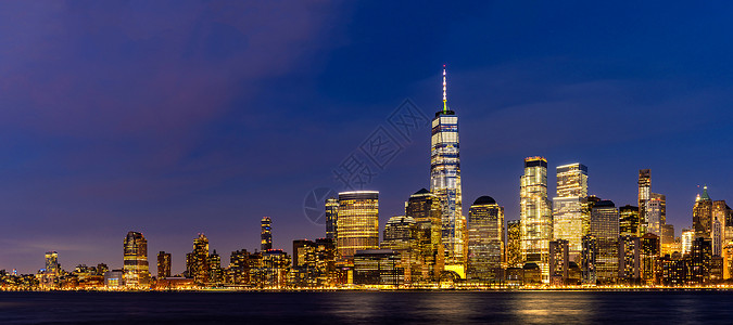 纽约市下曼哈顿天际线城市景观黄昏新泽西半空中高清图片素材