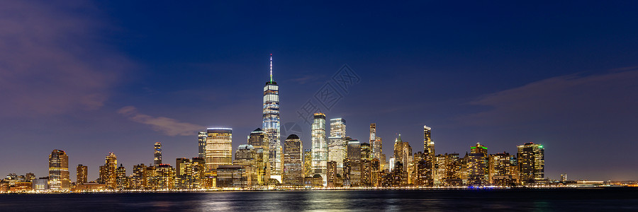 纽约市下曼哈顿天际线城市景观黄昏新泽西天线高清图片素材