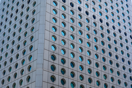 全景透视广角视图钢蓝色背景璃高层建筑摩天大楼现代未来主义市中心图片