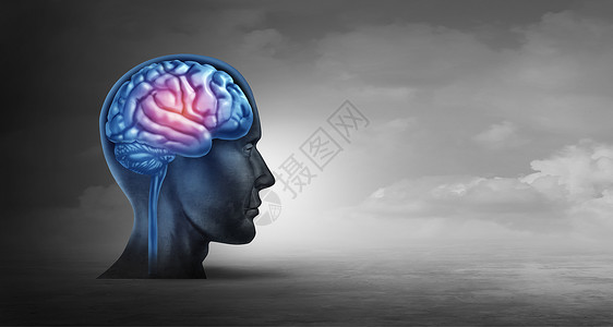 痴呆症大脑记忆心理阿尔茨海默病帕金森病的神经学符号,三维插图元素的心理精神抑郁偏头痛图标背景