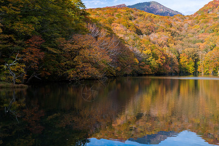 秋落湖与倒影青森日本东北环境高清图片素材