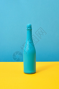 黄双纯莲蓉创绘喷雾模拟蓝色个双调黄色蓝色背景与极简主义蓝色彩绘假日模型瓶双调背景背景