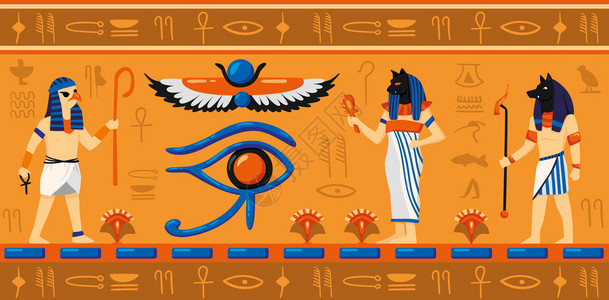 古埃及象形文字古埃及众神符号水平矢量插图插画