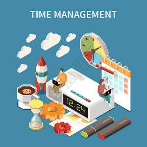 时间管理与截止日期工作符号等距矢量插图图片
