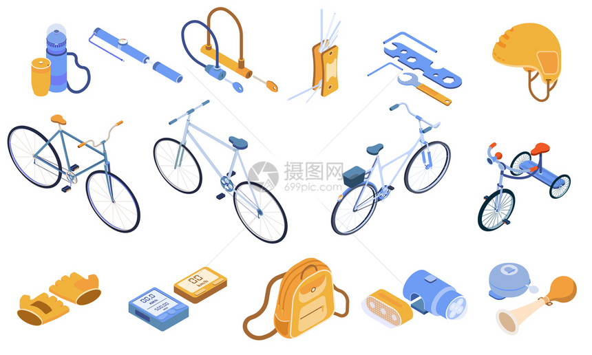 自行车等距自行车衣服设备隔离矢量插图图片