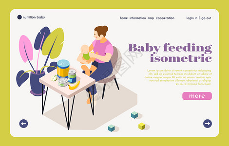 儿童网站素材婴儿护理营养信息等距登陆页与母亲喂养婴儿选择健康儿童产品矢量插图插画