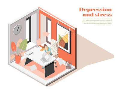 措工作场所心理健康等距构成与女员工工作相关的压力焦虑抑郁症状矢量图插画