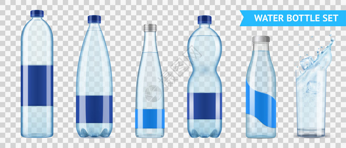 矿泉水包装展示透明背景矢量插图上,真实的矿泉水瓶套六个塑料瓶图像插画