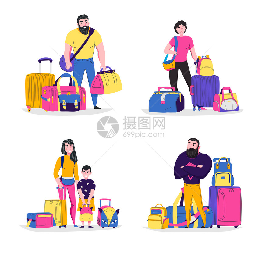 旅行袋图标旅游符号平孤立矢量插图图片