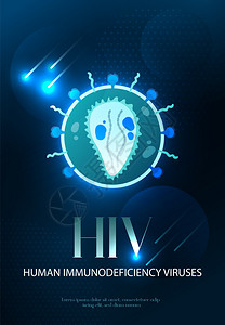 艾滋病人类免疫缺陷病警告艾滋病意识公共卫生运动显眼的发光黑色背景海报矢量插图症状高清图片素材