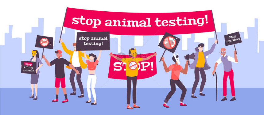 动物测试抗议背景与动物护理符号平矢量插图动物测试抗议背景图片