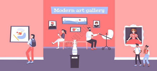 视觉艺术背景与现代美术馆平矢量插图视觉艺术背景背景图片