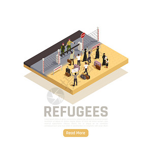 难民等距构成与移民站州边界矢量插图的同侧图片