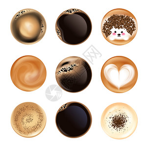 黑色咖啡铁与泡沫艺术现实隔离隔离白色背景矢量插图图片