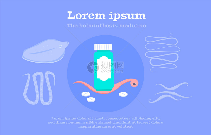 肠道蠕虫症状治疗药物治疗人类动物蠕虫宿主平背景横幅矢量插图图片