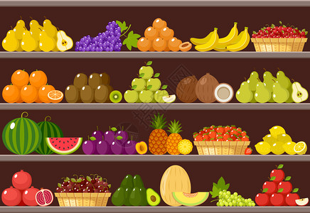 带水果的柜台超市矢量插图背景图片