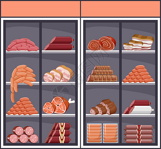 展示肉类产品矢量插图图片