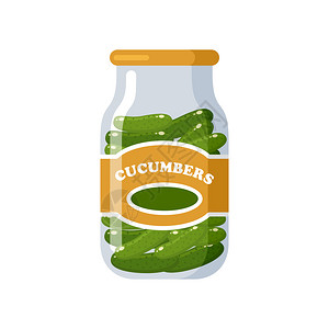 黄瓜罐头罐头产品,保存食品,密封罐中供应矢量平插图图片