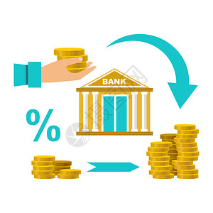 现金存款银行利润增加捐款百分比矢量插图图片