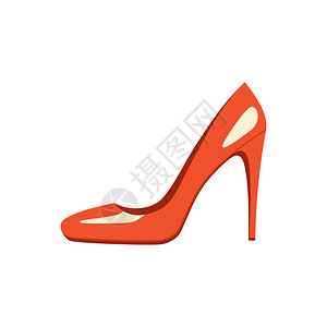 红色女鞋白色背景上隔离的红鞋时尚女鞋矢量平插图插画