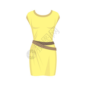 白色背景上隔离的黄色连衣裙时尚女装矢量平插图图片