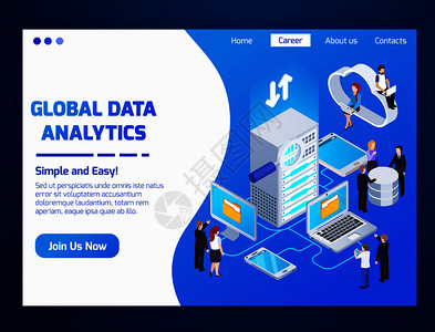 系统主页全球数据分析专业人员主页辉光等距网站与云无线接入技术矢量插图插画