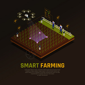 农业自动化智能农业成与可编辑文本视野的田间栽培与现代技术矢量插图背景图片