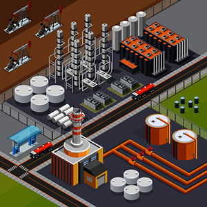 石油工业运输成与大炼油厂泵架三维等距矢量图图片