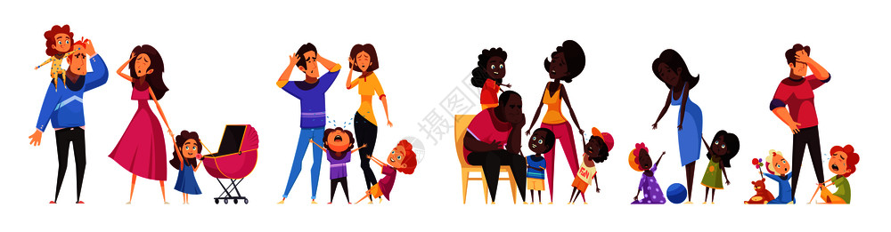 卡通作品,成人儿童家庭关系的常规场景矢量插图家庭关系常规设定图片