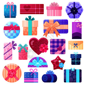 为生日其他节日的礼品盒包装平独立矢量图礼品盒包装套装图片