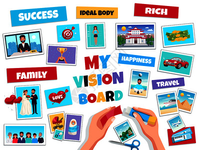 梦想视觉板与成功旅行符号平孤立矢量插图梦想视觉板的背景图片