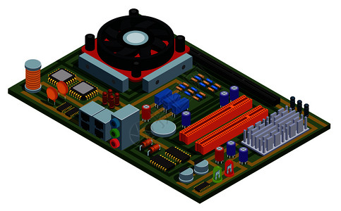 用半导体元件槽微芯片电容器极管晶体管的PC等距矢量图系统板图片