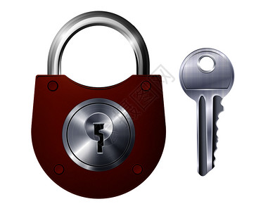 新的红色挂锁金属键隔离装饰图标白色背景现实矢量插图新的红色挂锁金属钥匙插画