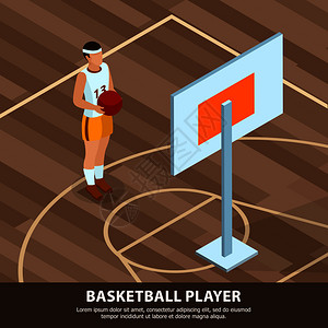 运动服篮球运动员职业背景下的游戏场等距矢量图图片